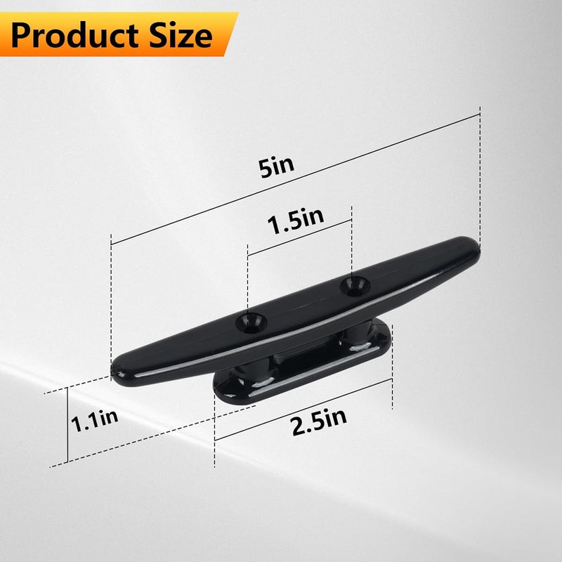 DEDU Nylon Boat Cleat, Dock Cleat 4 Inch 5 Inch 6 Inch 8 Inch Black, Boat Dock Cleats with Bolts Ideal for Marine, Deck, Nautical Decor (4 Pack & 6 Pack) - Image 2